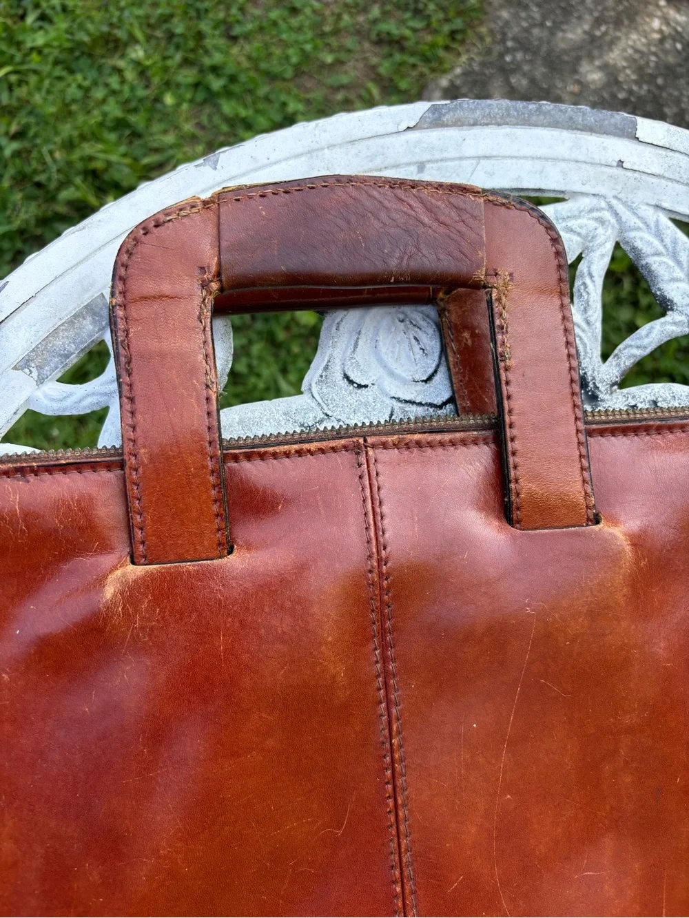 Vintage Beretta Brown Leather Zippered Portfolio Briefcase Document Case